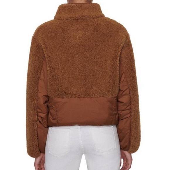 Frame Denim brown Sherpa fleece mix cropped zippered pullover jacket Sz M - Picture 3 of 8